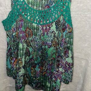 SOLD Cold Shoulder Green and Multicolor Women's Top